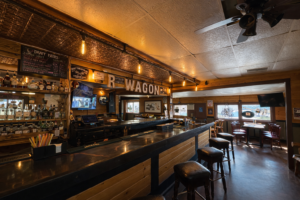Rustic bar lounge with cozy seating